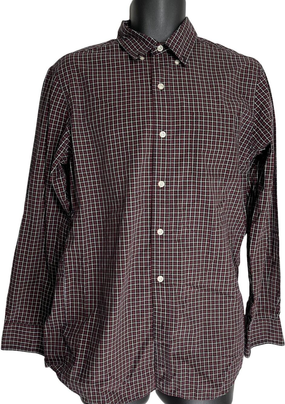 Chaps Shirt Men Size M Red White Black Checkered Button Up Long Sleeve Preppy